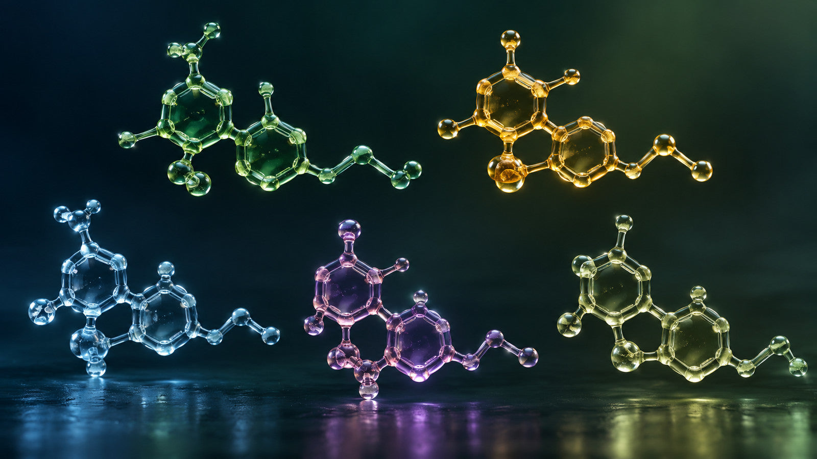 Illustration conceptuelle des principales molécules cannabinoïdes
