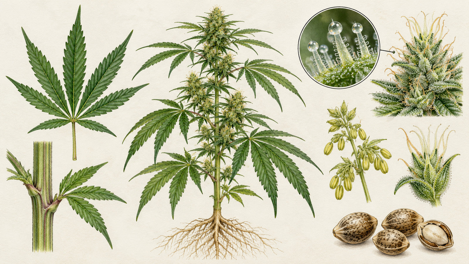 Illustration de l'article : Anatomie du chanvre : feuilles, fleurs, trichomes et graines