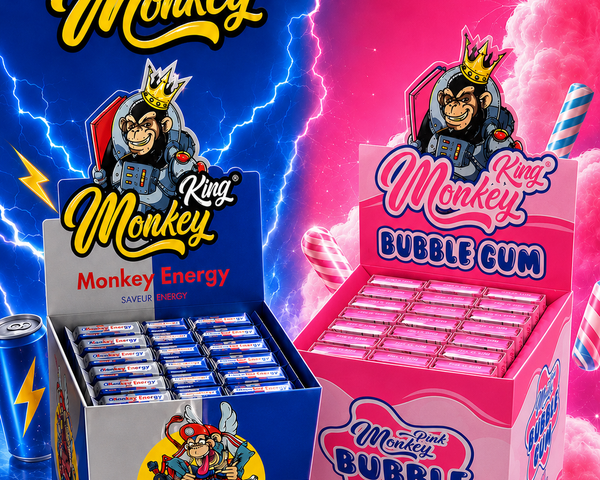 Boîtes King Monkey KS Slim avec tips aromatisés saveur Energy et Bubble Gum