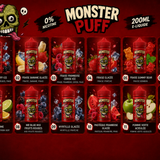 Gamme Monster Puff e-liquide 200ml sans nicotine avec 12 saveurs fruitées et glacées