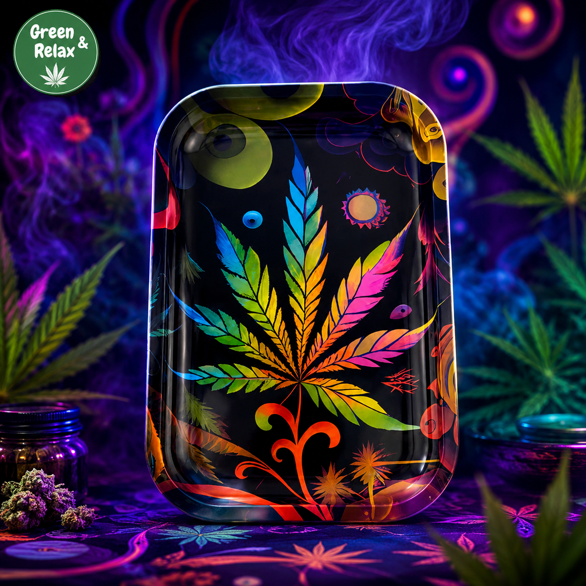 Plateau Fumeur – Feuille Arc‑en‑Ciel Psychédélique