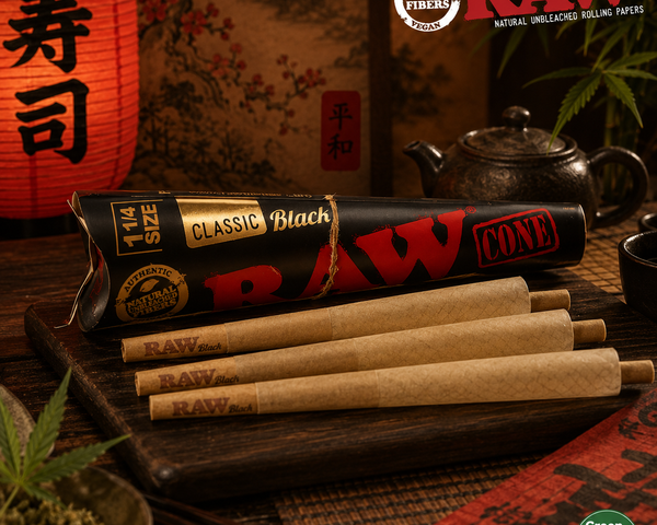 Cône RAW Black – Rolling Papers – Papier Naturel Pré‑Roulé