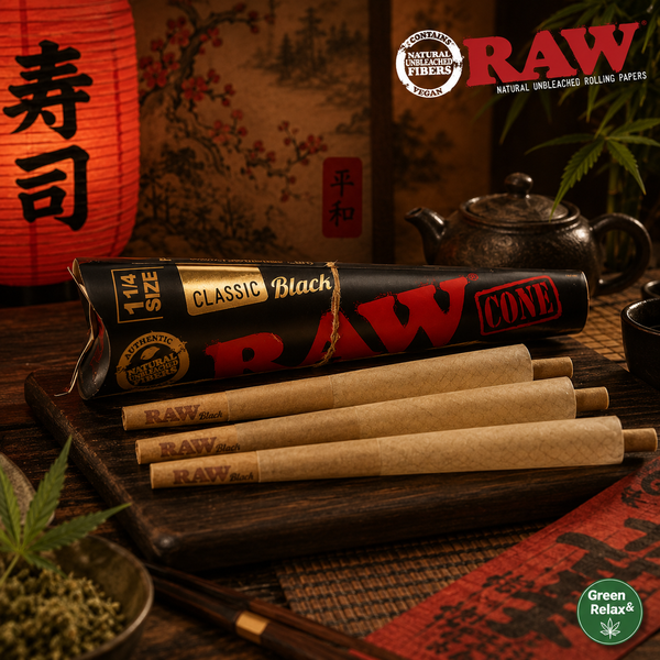 Cône RAW Black – Rolling Papers – Papier Naturel Pré‑Roulé