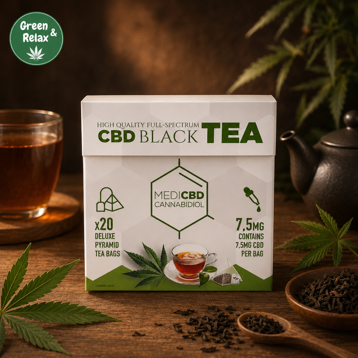 Thés CBD MediCBD – Black Tea & Green Tea – 7,5 mg