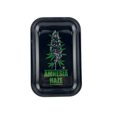 Plateau fumeur design Amnesia Haze avec illustration de plante de chanvre en format vertical pour accessoires CBD à Metz