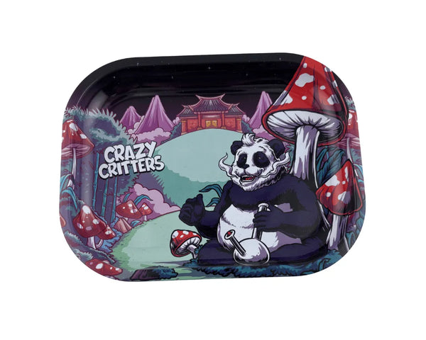 Plateau fumeur design Crazy Critters avec panda psychédélique en format rectangulaire pour accessoires CBD à Metz