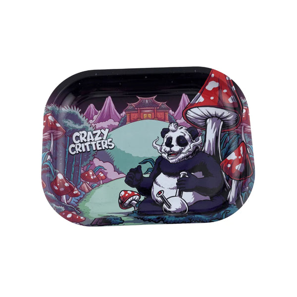 Plateau fumeur design Crazy Critters avec panda psychédélique en format rectangulaire pour accessoires CBD à Metz