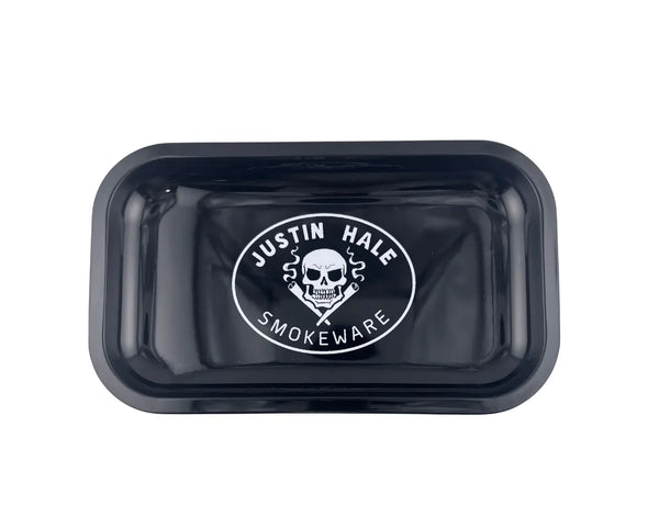 Plateau fumeur Justin Hale Smokeware noir avec logo skull en format rectangulaire pour accessoires CBD à Metz