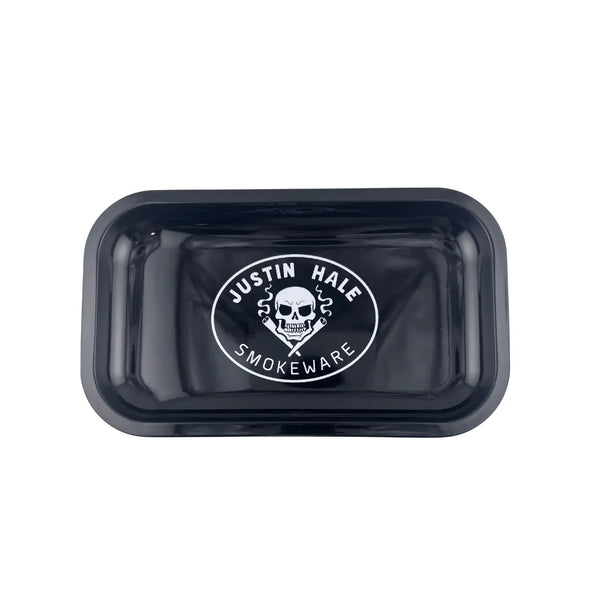 Plateau fumeur Justin Hale Smokeware noir avec logo skull en format rectangulaire pour accessoires CBD à Metz