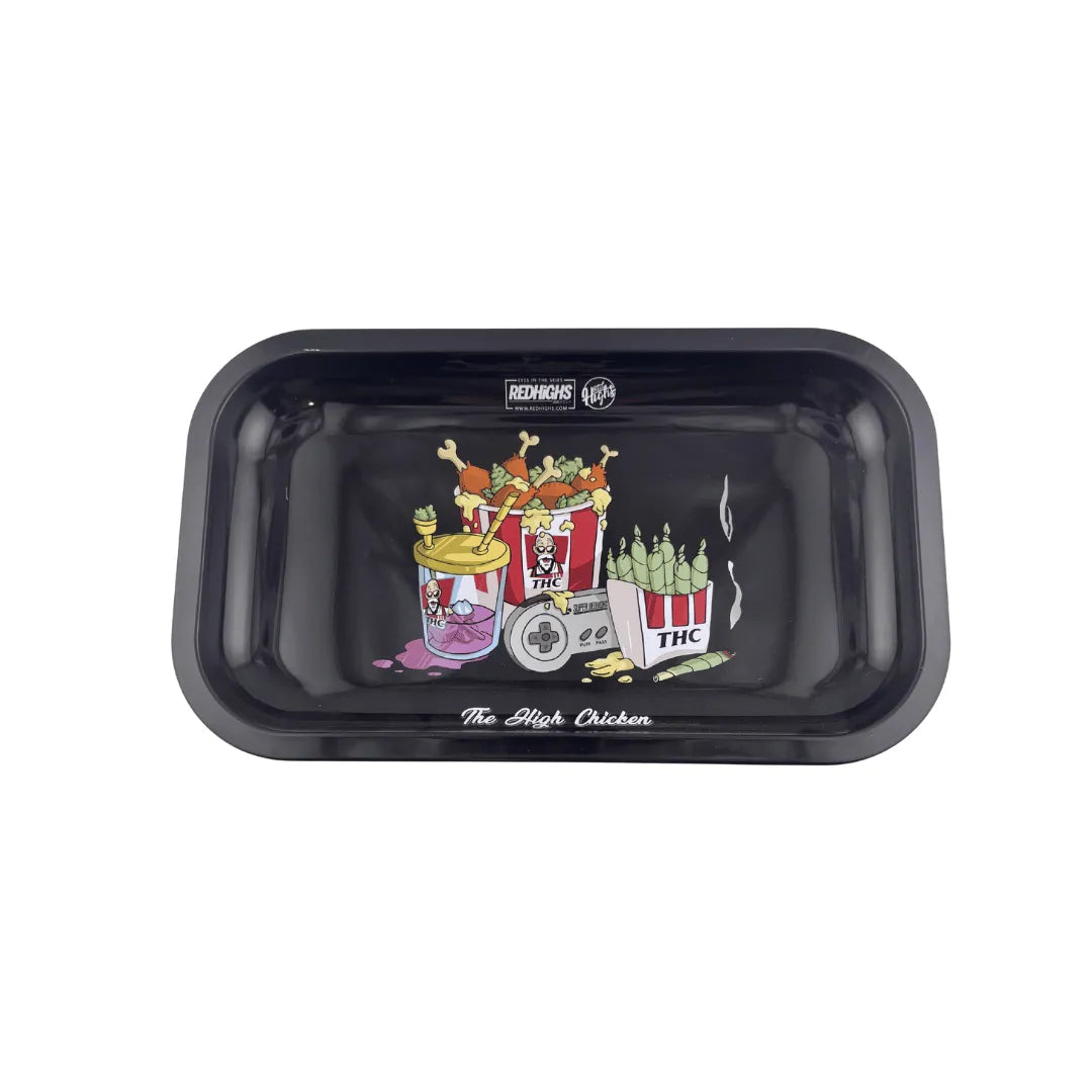 Plateau fumeur Red Highs design The High Chicken en format rectangulaire pour accessoires CBD à Metz