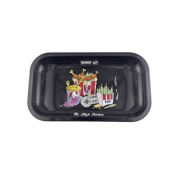 Plateau fumeur Red Highs design The High Chicken en format rectangulaire pour accessoires CBD à Metz