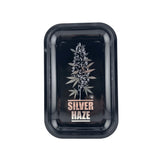 Plateau fumeur design Silver Haze avec illustration de plante de chanvre en format vertical pour accessoires CBD à Metz