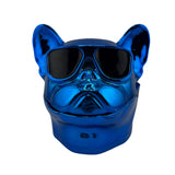 Grinder en forme de tête de bouledogue vert chromé avec lunettes noires, design décoratif original, idéal pour accessoires CBD à Metz