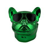 Grinder en forme de tête de bouledogue bleu chromé avec lunettes noires, modèle 3 parties décoratif, idéal pour accessoires CBD à Metz

