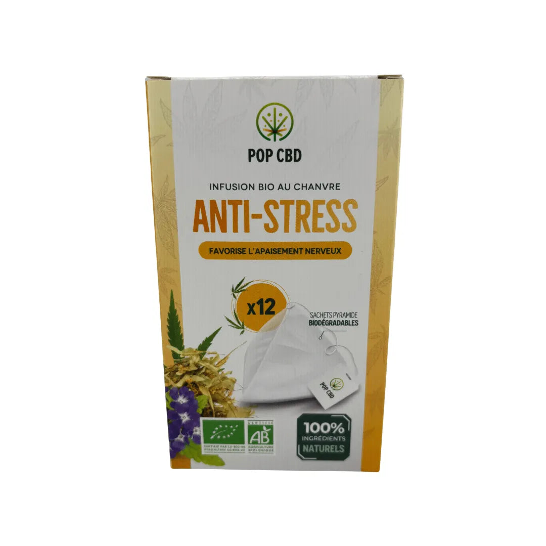 Infusion bio au chanvre Pop CBD Anti‑Stress en sachets pyramidaux pour un moment relaxant à Metz