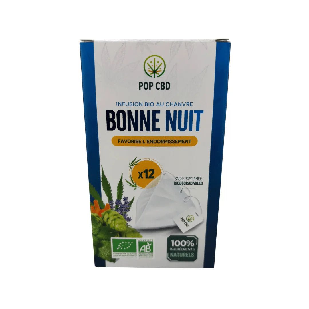 Infusion bio au chanvre Pop CBD Bonne Nuit en sachets pyramidaux pour une soirée détente à Metz