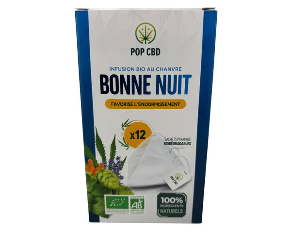 Infusion bio au chanvre Pop CBD Bonne Nuit en sachets pyramidaux pour une soirée détente à Metz